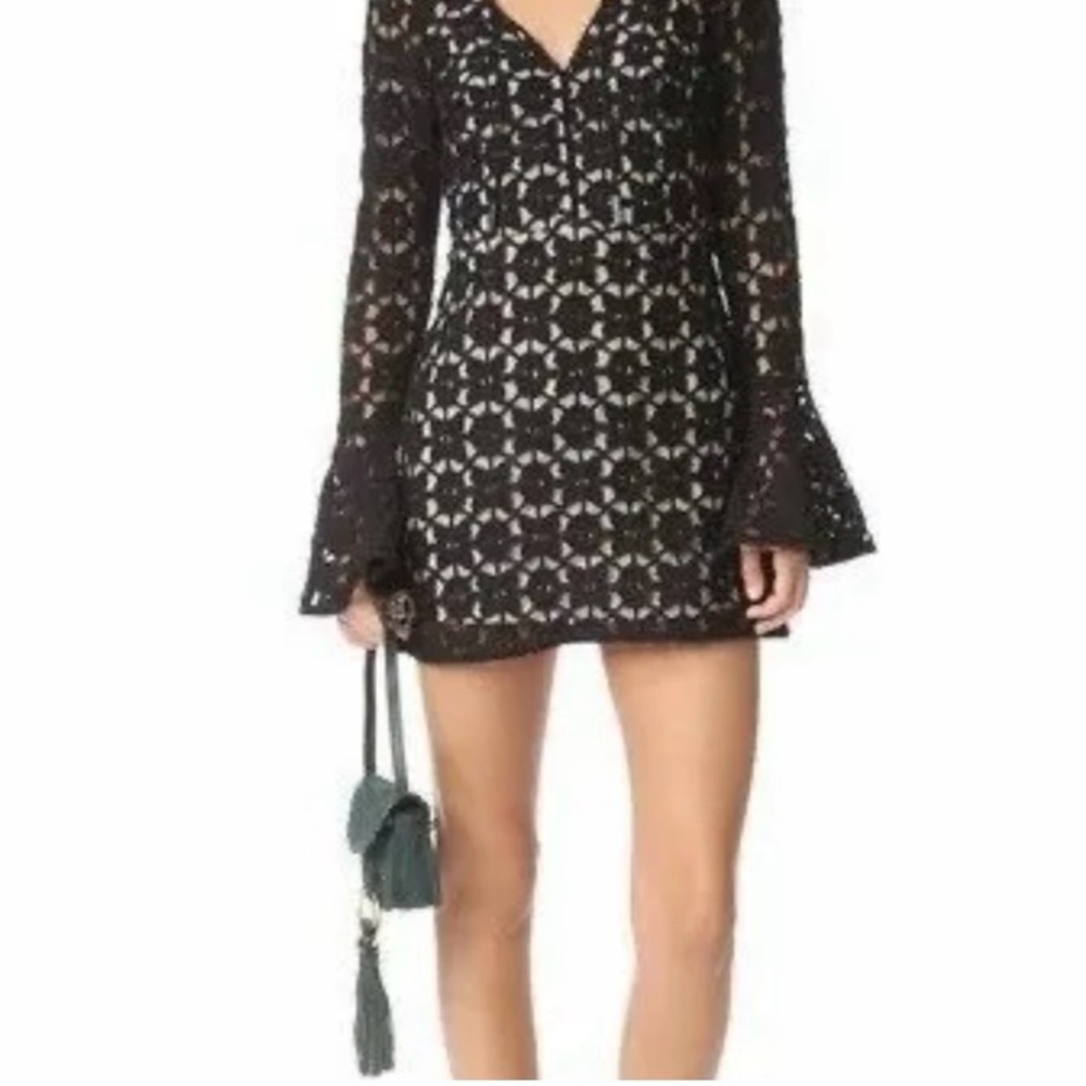 Free People Mini Lace Dress with Long Bell Sleeves Size 4 - Picture 2 of 6